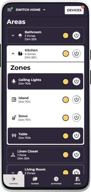 smart lighting app control screen